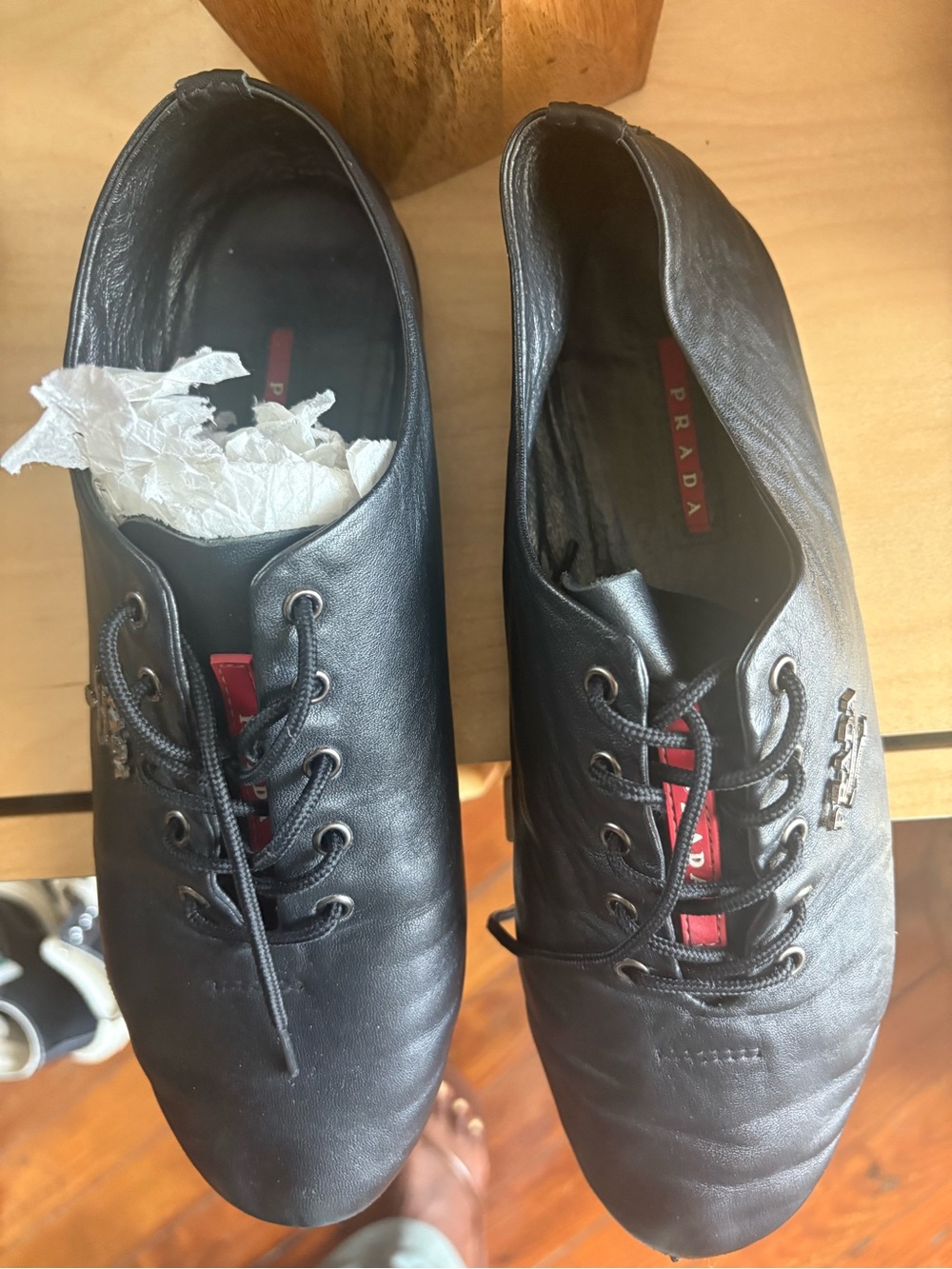 PRADA Black Leather Lace-Up Shoes size 40 - Picture 5 of 7